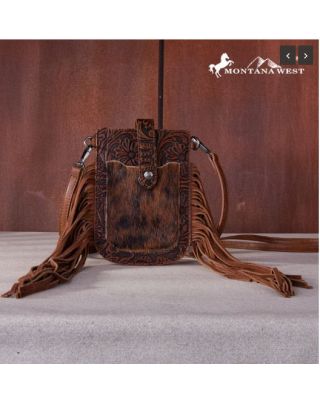 MW1263-200 BR Montana West Hair-On Cowhide Fringe Phone Wallet Crossbody
