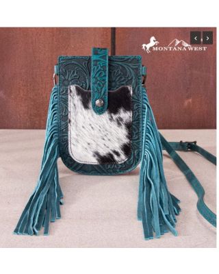 MW1263-200 TQ Montana West Hair-On Cowhide Fringe Phone Wallet Crossbody