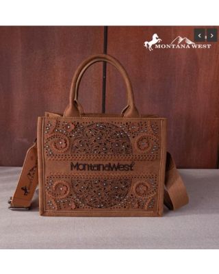 MW1266-8120S BR Montana West Embroidered Cut-out Concealed Carry Tote/Crossbody