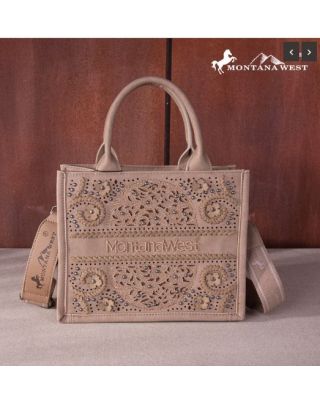 MW1266-8120S KH Montana West Embroidered Cut-out Concealed Carry Tote/Crossbody