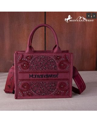 MW1266-8120S RD Montana West Embroidered Cut-out Concealed Carry Tote/Crossbody