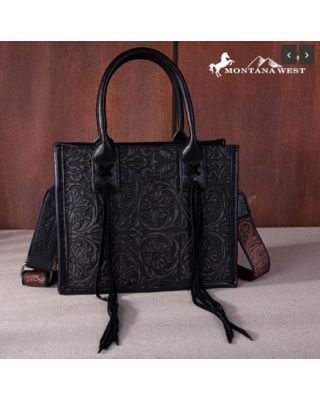 MW1268-8120S BK Montana West Embossed Floral Tote/Crossbody