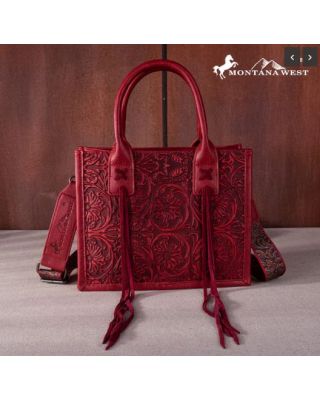 MW1268-8120S RD Montana West Embossed Floral Tote/Crossbody