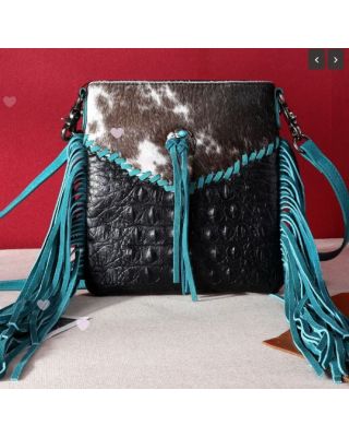 MW1268-8360 BK/TQ Montana West Hair-On Collection Crossbody