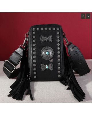MW1270-183A BK Montana West Fringe Mariposa Concho Collection Phone Crossbody