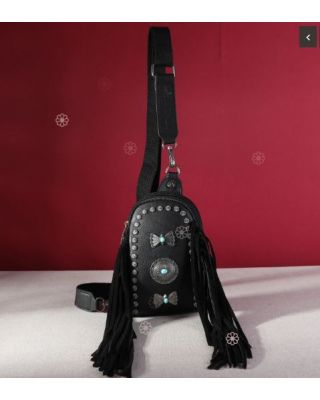 MW1270-210 BK Montana West Fringe Mariposa Concho Collection Sling Bag