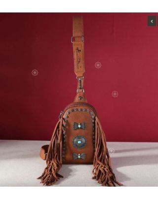 MW1270-210 BR Montana West Fringe Mariposa Concho Collection Sling Bag
