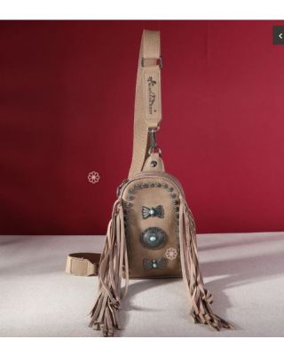 MW1270-210 KH Montana West Fringe Mariposa Concho Collection Sling Bag