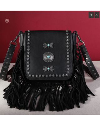 MW1270-8360 BK Montana West Fringe Mariposa Concho Collection Crossbody