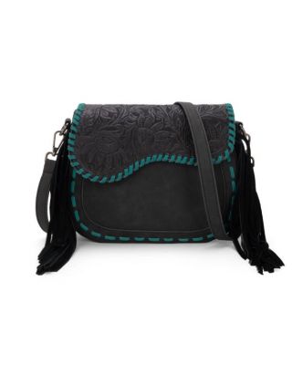 MW1274-8360 BK Montana West Tooled Saddle Fringe Crossbody