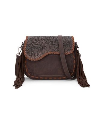 MW1274-8360 CF Montana West Tooled Saddle Fringe Crossbody