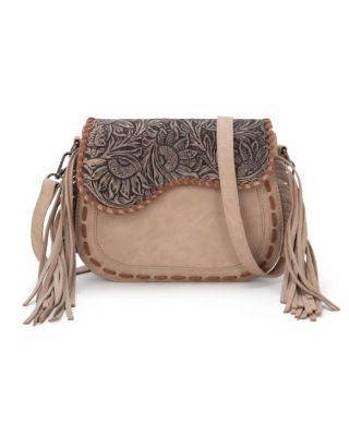 MW1274-8360 TN Montana West Tooled Saddle Fringe Crossbody
