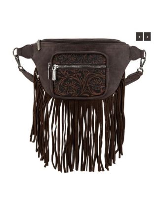 MW1276-194 CF Montana West Floral Tooled Fringe Fanny Pack