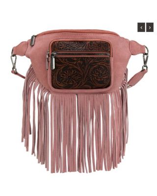 MW1276-194 PK Montana West Floral Tooled Fringe Fanny Pack