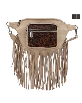 MW1276-194 TN Montana West Floral Tooled Fringe Fanny Pack