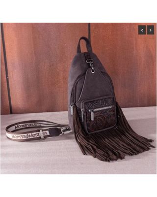 MW1276-S9110 CF Montana West Tooled Fringe Sling Bag