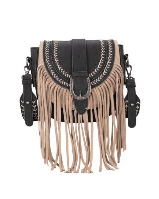 MW1289-8360 BK Montana West Buckle Fringe Collection Saddle Bag/Crossbody