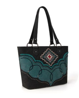MW1310G-8317 BK Montana West Embroidered Aztec Collection Concealed Carry Tote