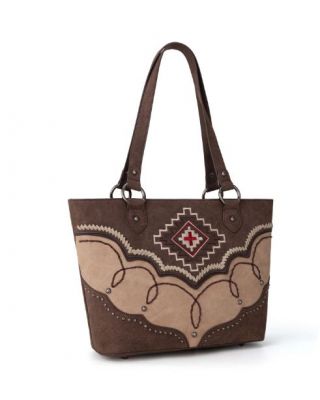 MW1310G-8317 BR Montana West Embroidered Aztec Collection Concealed Carry Tote