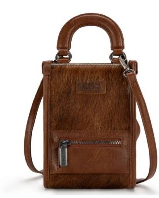 MW1311-1831 BR Montana West Hair-On Cowhide North South Mini Tote/Crossbody