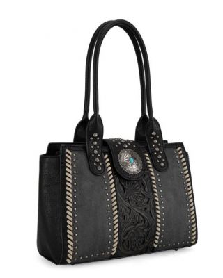 MW1322G-8250 BK Montana West Tooled Concho Concealed Carry Tote
