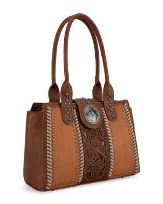 MW1322G-8250 BR Montana West Tooled Concho Concealed Carry Tote