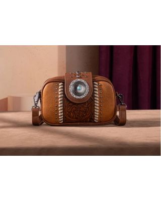 MW1322-8365 BR Montana West Tooled Collection Crossbody