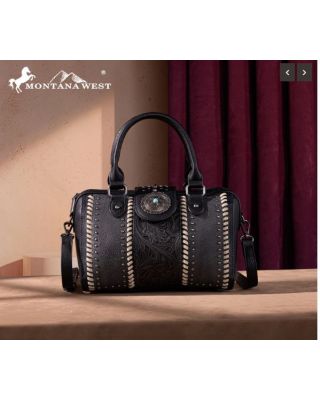 MW1322-8800 BK Montana West Tooled Concho Barrel Satchel Bag/Crossbody