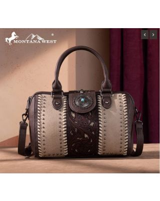 MW1322-8800 CF Montana West Tooled Concho Barrel Satchel Bag/Crossbody
