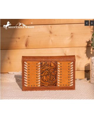 MW1322-W048 BR Montana West Tooled Floral Bi-Fold Wallet