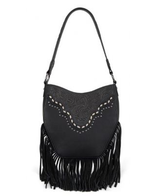 MW1323G-918 BK Montana West Tooled Fringe Collection Hobo Shoulder Bag