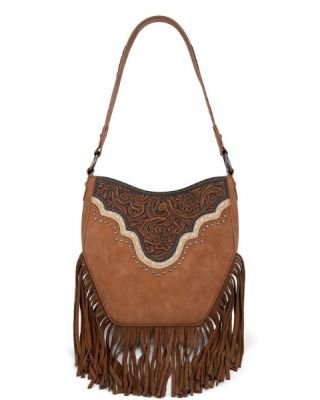 MW1323G-918 BR Montana West Tooled Fringe Collection Hobo Shoulder Bag