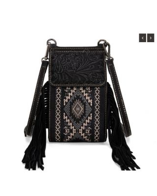 MW1328-1835 BK Montana West Tooled/Embroidered Collection Phone Crossbody Bag