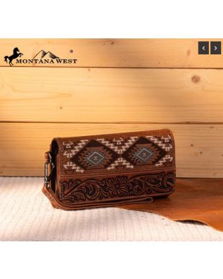 MW1330-W018 BR Montana West Tooled Embroidered Collection Wallet