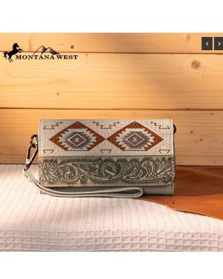 MW1330-W018 LGN Montana West Tooled Embroidered Collection Wallet