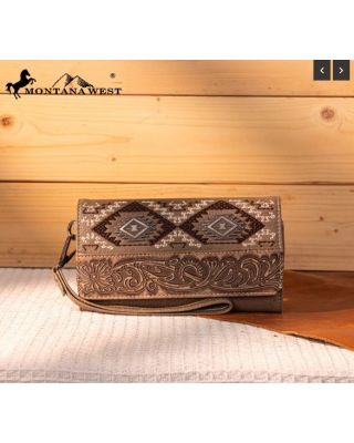 MW1330-W018 KH Montana West Tooled Embroidered Collection Wallet