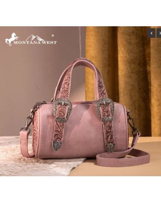 MW1338-8802 DPK Montana West Western Tooled Buckle Collection Mini Barrel Crossbody Bag