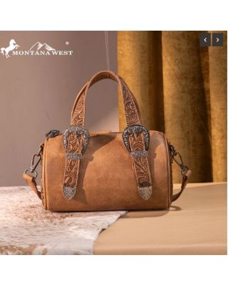 MW1338-8802 LBR Montana West Western Tooled Buckle Collection Mini Barrel Crossbody Bag