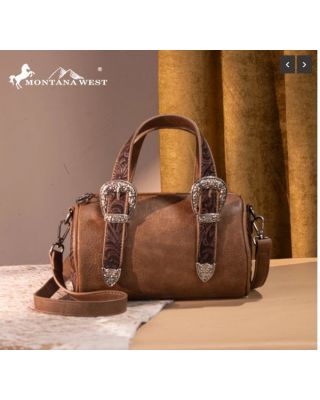 MW1338-8802 LCF Montana West Western Tooled Buckle Collection Mini Barrel Crossbody Bag