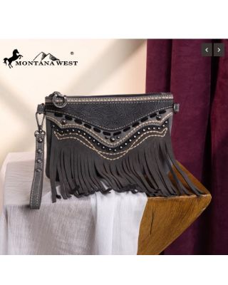 MW1340-181BK Montana West Fringe Collection Clutch/Crossbody