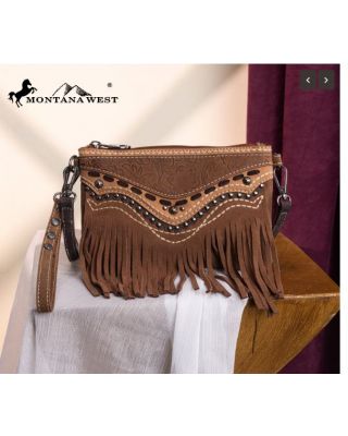 MW1340-181BR Montana West Fringe Collection Clutch/Crossbody