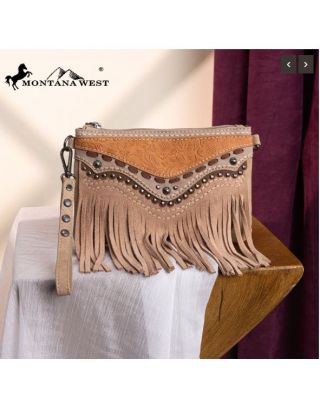 MW1340-181TN Montana West Fringe Collection Clutch/Crossbody