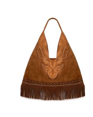 MW1341-9182BR  Montana West Boot Stitch Fringe Large Hobo Bag 