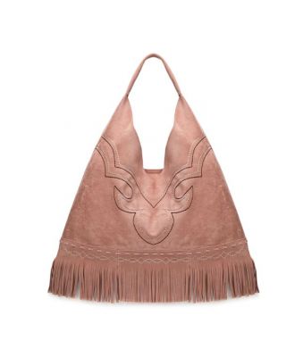 MW1341-9182PK  Montana West Boot Stitch Fringe Large Hobo Bag 