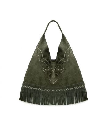 MW1341-9182OLV  Montana West Boot Stitch Fringe Large Hobo Bag 