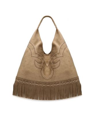 MW1341-9182KH  Montana West Boot Stitch Fringe Large Hobo Bag 