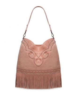 MW1341-918PK Montana West Boot Stitch Fringe Hobo Bag
