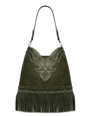MW1341-918OLV Montana West Boot Stitch Fringe Hobo Bag