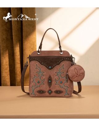 MW1344-8319 DPK Montana West Embroidered Boot Scroll Top Handle Crossbody With Coin Pouch