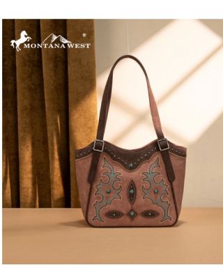 MW1344-8250 DPK Montana West Embroidered Boot Scroll Tote